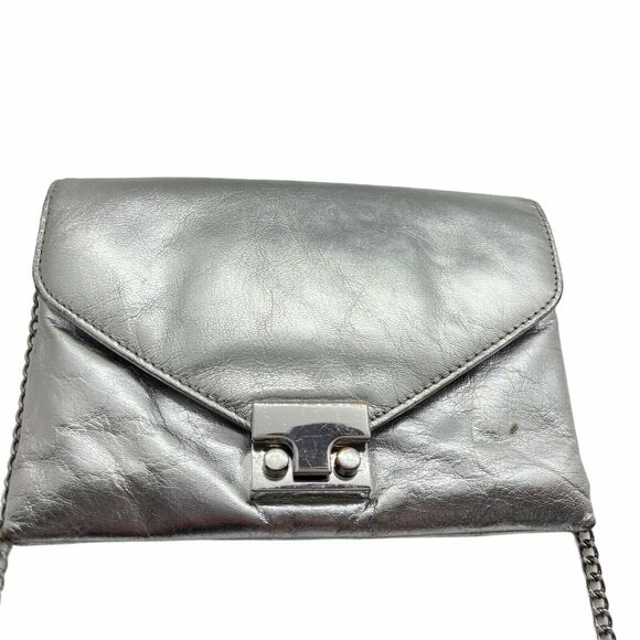 Loeffler Randall Silver Leather Lightweight Envelope Lock Clutch Purse Bag 6"X8" - Picture 1 of 16